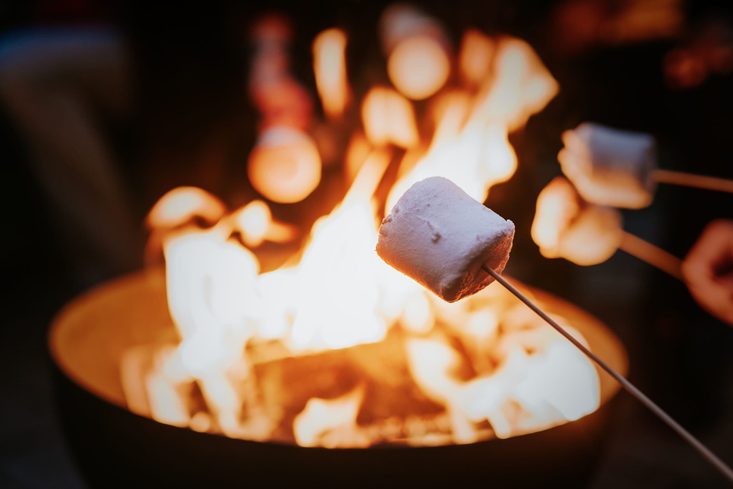 Toasting marshmallows at a fire pit